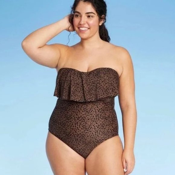 KONA SOL Flounce Bandeau High Coverage One Piece Swimsuit 🐆 NEW!! - Picture 11 of 12